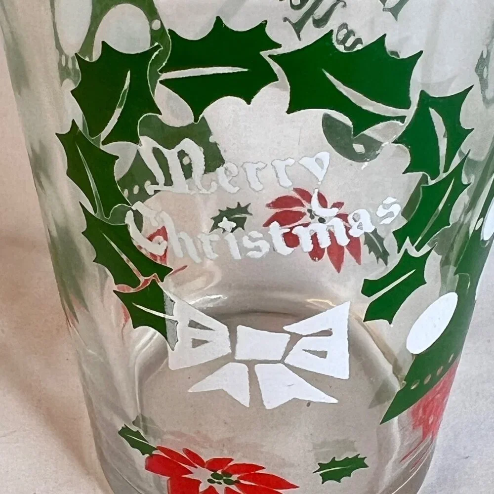 5 Vintage Hazel Atlas Tumblers Christmas Drinking Glasses Happy New Year 10 OZ‎